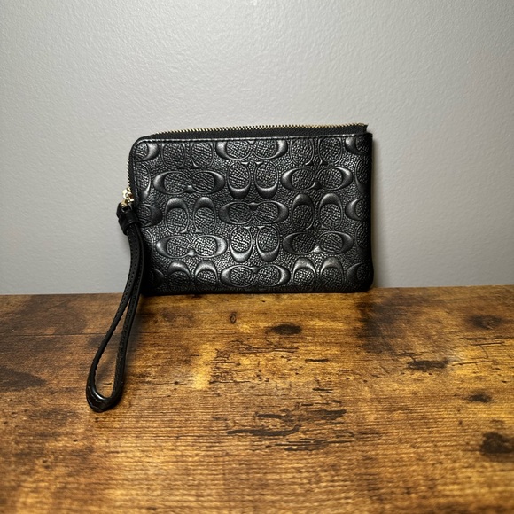Coach Embossed Black Wristlet - Picture 2 of 8